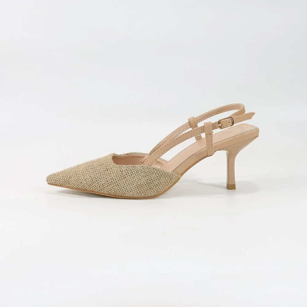 Apricot Casual Women's Ankle Strap High Heel French Sequins Bridal Sandals